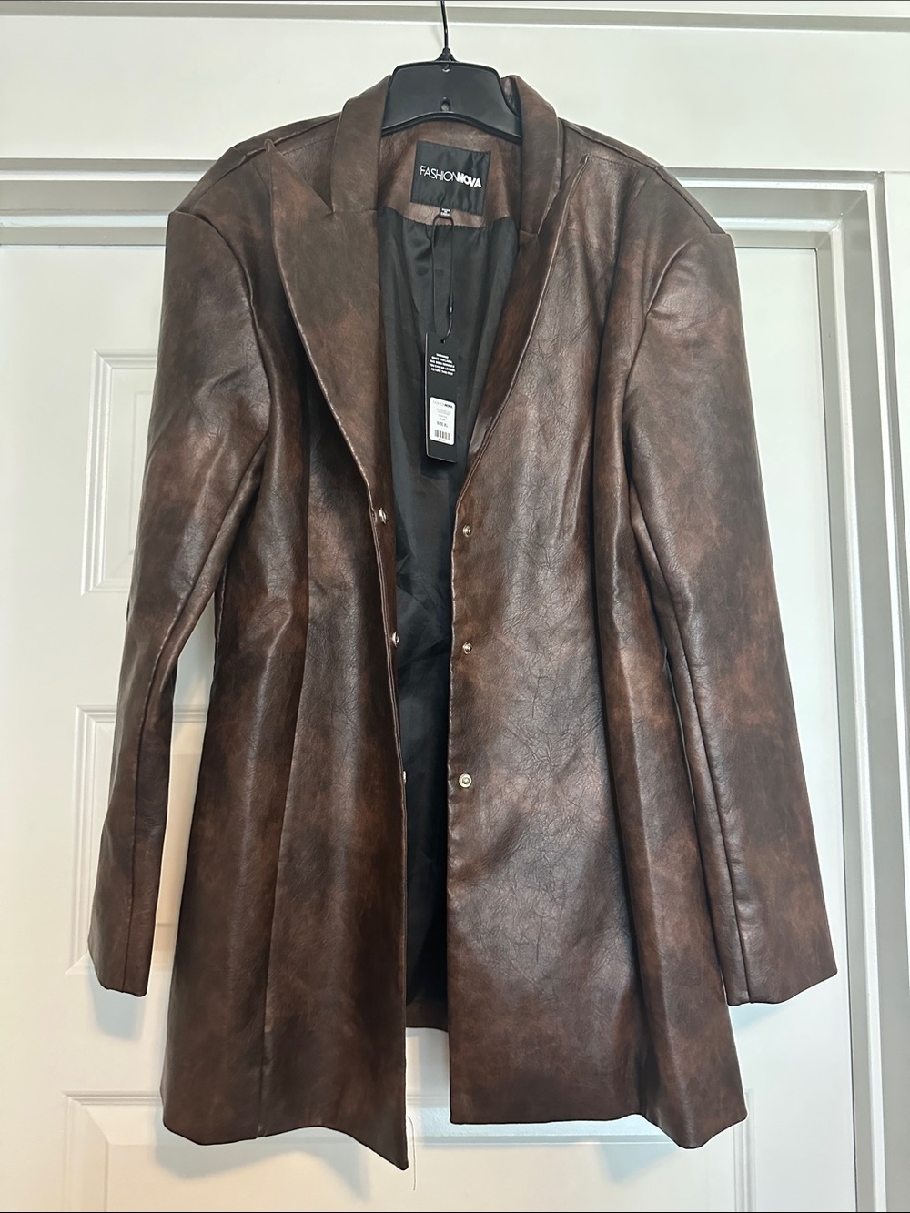Fashion Nova Brown Faux Leather Long Jacket
